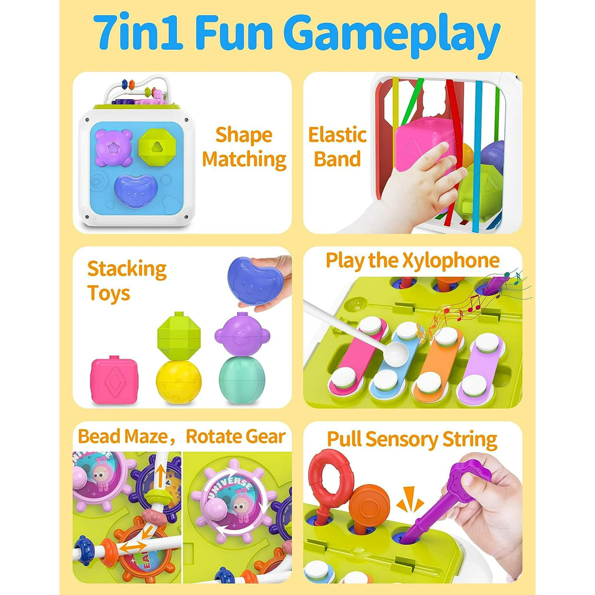 BEEPRINCESS 7-in-1 Baby Sensory Montessori Toys for 1 Year Old, Toddler Toys for 1 2 Year Old Boys Girls Birthday Gifts, Baby Toys 6 to 12 Months, Multifunction Learning Education Preschool Toys