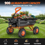 ELFWOLF 900 lb Heavy Duty Garden Dump Cart, 4 cu ft Yard Wagon with Quick-Release Dump Bed and Expandable Wood Rail Design