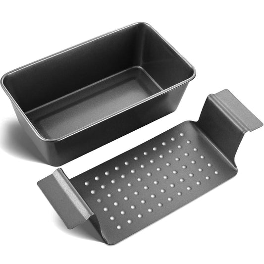 2-in-1 Large Nonstick Meat Loaf Pan with Drain Drip Tray - 10" * 5.7", Healthy Coating (Carbon Steel Gray)