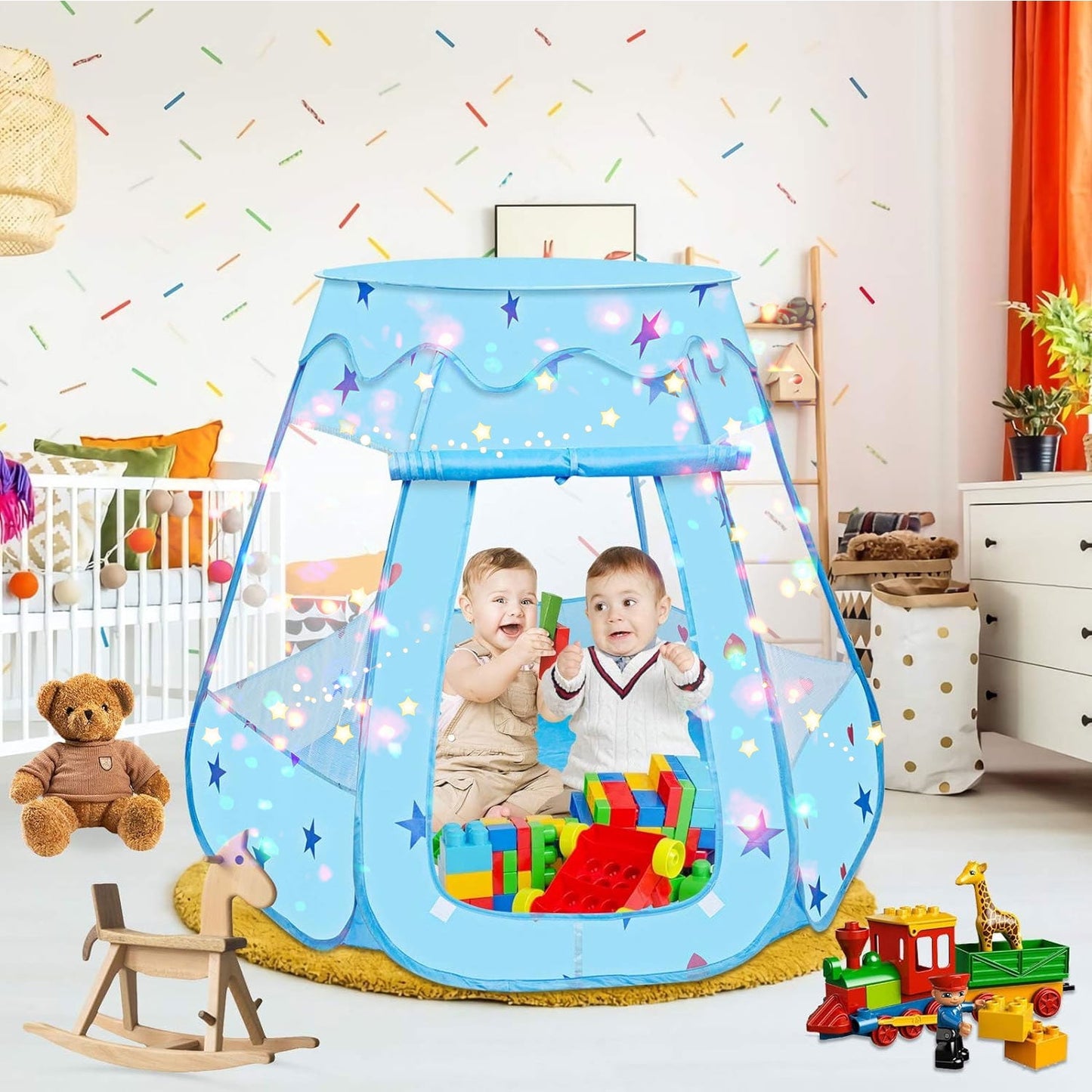 BEEPRINCESS Princess Playhouse Tent for Toddlers and Girls, Indoor & Outdoor Pop Up Play Tent for Kids, Foldable Ball Pit with Carrying Bag, Birthday Gifts for 1-3 Years Old Toddlers and Girls, Blue