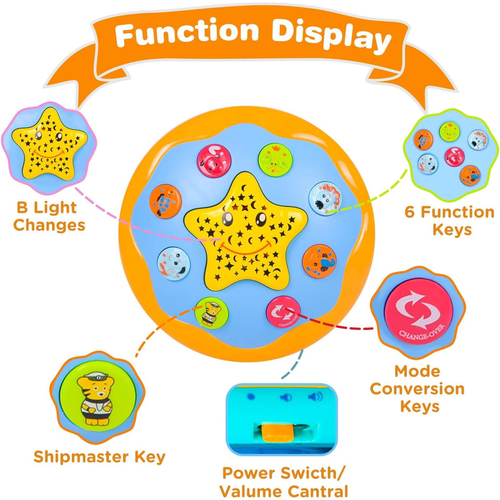 BEEPRINCESS Musical Learning Toys for 6-12 Months, 4-in-1 Ocean Rotating Star Light Projector, Sensory Crawling Toys for Infants, Babies, and Toddlers