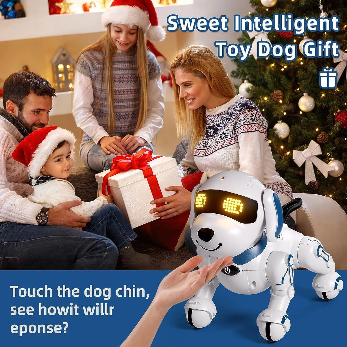 BEEPRINCESS Robot Dog, Smart Programmable RC Electronic Pet Puppy with Early Education Function, White/Blue