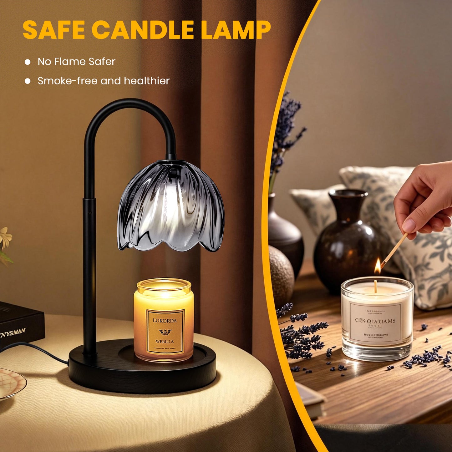 BeePrincess Candle Warmer Lamp with Timer & Dimmable Function - Adjustable Height Jar Candle Warmer for Home Decor - Includes 2 Bulbs
