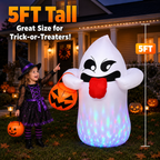 BEEPRINCESS 5FT Halloween Inflatable Ghost Holding Pumpkin Lantern, Light-Up Blow Up Outdoor Yard Decoration with RGB LED Lights