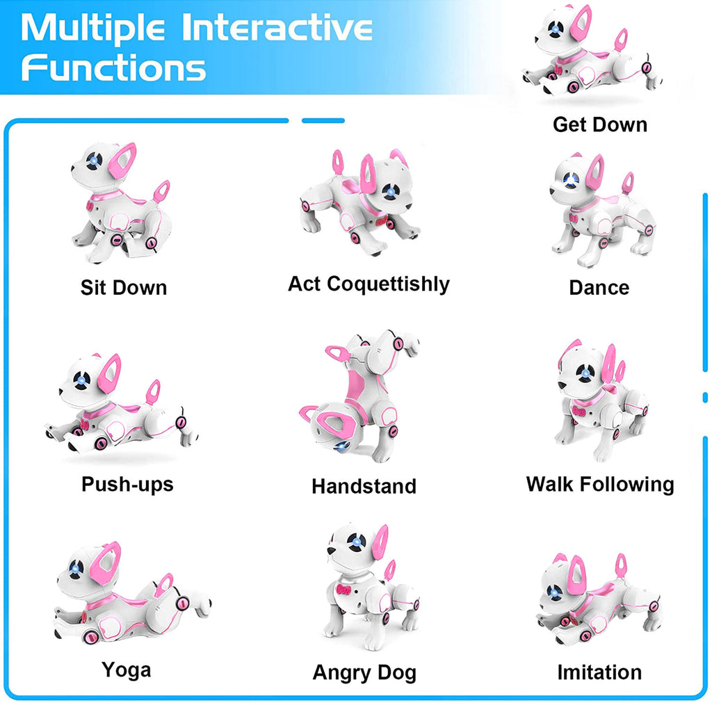 BEEPRINCESS RC Robot Dog, Electronic Pet Dog with Voice Control, Interactive and Stunt, White/Pink