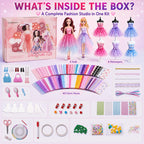 BEEPRINCESS 1500+ Pcs Fashion Designer Kit for Girls, DIY Doll Clothes Making Sewing Kit with 2 Dolls, 6 Mannequins, 60 Fabrics, Templates, Ribbons, Shoes & Bags, Arts and Crafts Toy Gift for Ages 6+