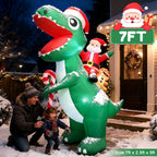 BeePrincess 7FT LED Santa Riding Dinosaur Christmas Inflatable - Outdoor Blow-Up Yard Decoration with Sandbags, Stakes & Strings for Garden, Lawn, Holiday Decor