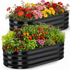 ELFWOLF Galvanized Raised Garden Bed, 2 Pack 4 x 2 x 1 FT Outdoor Metal Planter Boxes with Open Bottom for Vegetables, Black