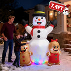 BeePrincess 7FT Christmas Inflatable Snowman & Gingerbread Men Set - Outdoor LED Decor with Adorable Trio for Yard, Garden Winter Decorations