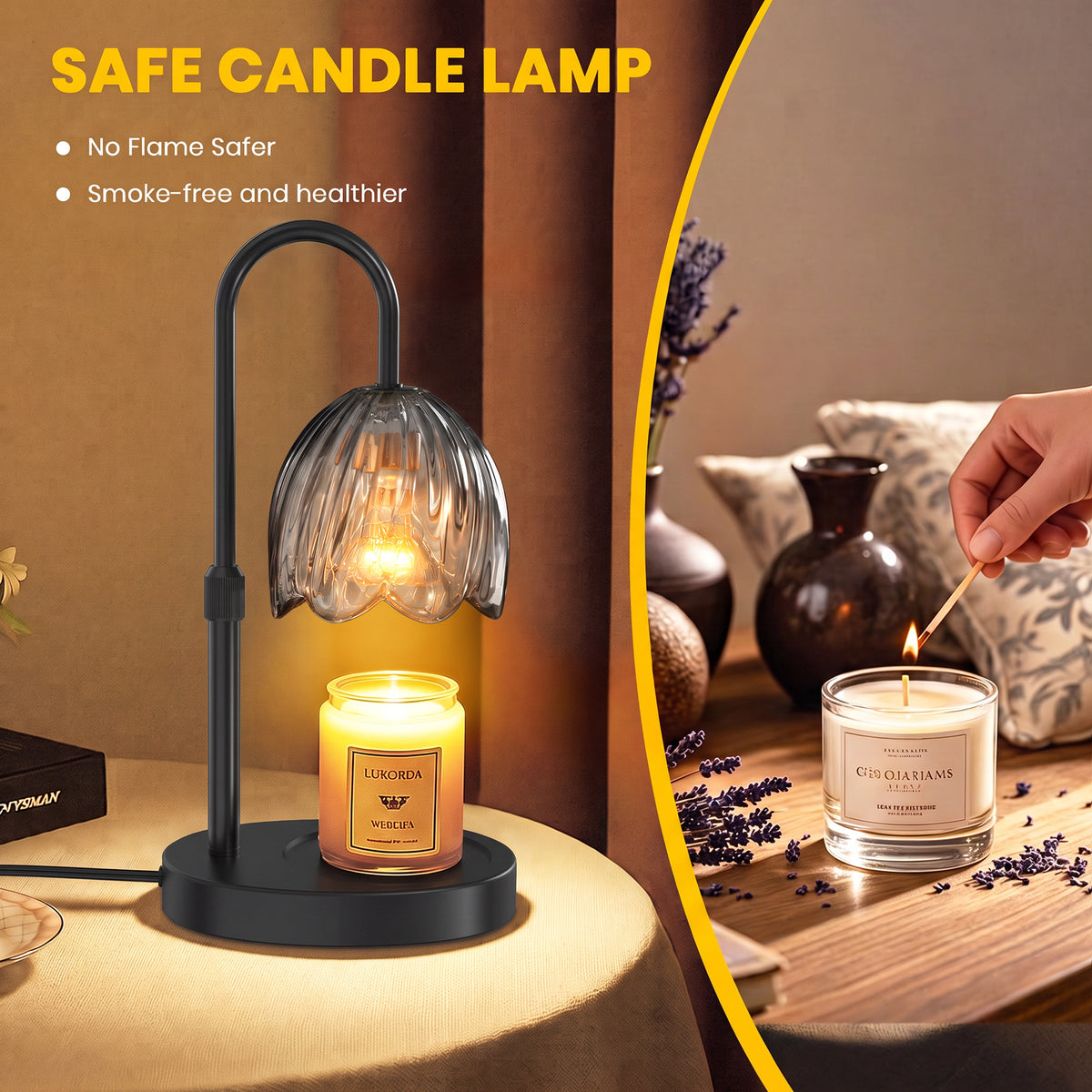 BeePrincess Candle Warmer Lamp with Timer & Dimmable Function - Adjustable Height Jar Candle Warmer for Home Decor - Includes 2 Bulbs