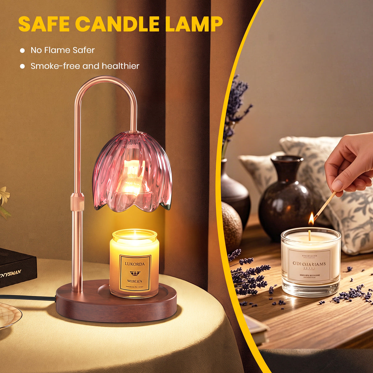 BeePrincess Candle Warmer Lamp with Timer & Dimmable Function - Adjustable Height Jar Candle Warmer for Home Decor - Includes 2 Bulbs