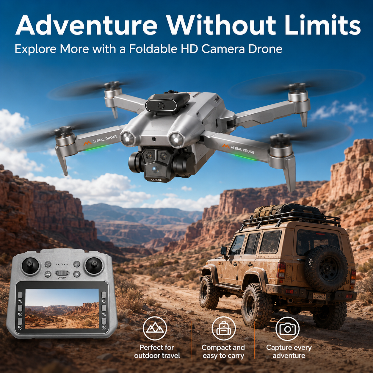 BEEPRINCESS M6 Foldable Drone with 1080p HD Camera, Brushless Motor, Obstacle Avoidance, 4.5 in Screen Controller, 2 Batteries