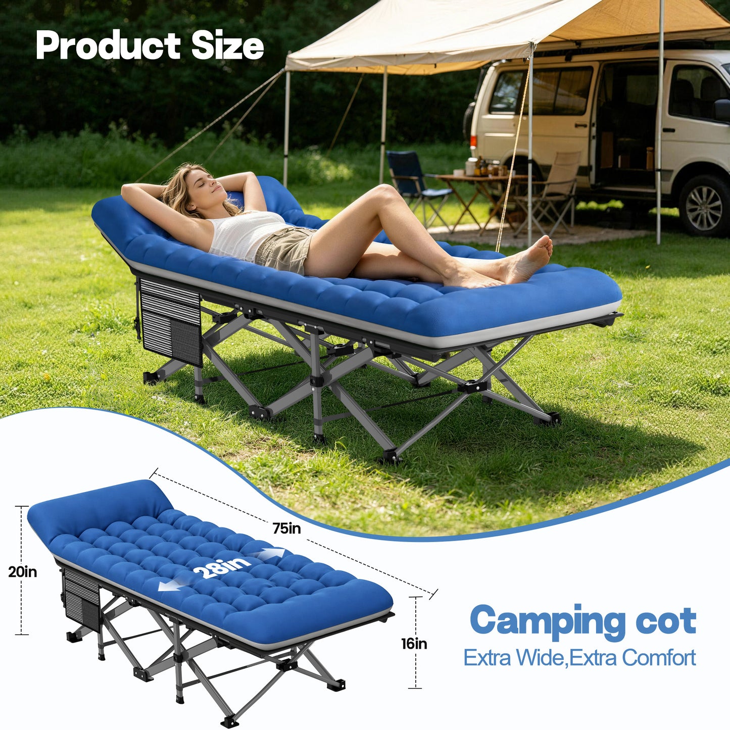 ELFWOLF Camping Cot for Adults, 500lb Heavy Duty Folding Cot with Carry Bag, 75 x 28.3 in Portable Sleeping Cot for Indoor Outdoor Use