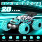 BEEPRINCESS Remote Control Car, 1:18 Scale All Terrain RC Cars, 2WD 20Km/h with Colorful LED Light and 2 Rechargeable Batteries, RC Monster Truck Off-road Racing Car Toys for Kids and Boys, Blue