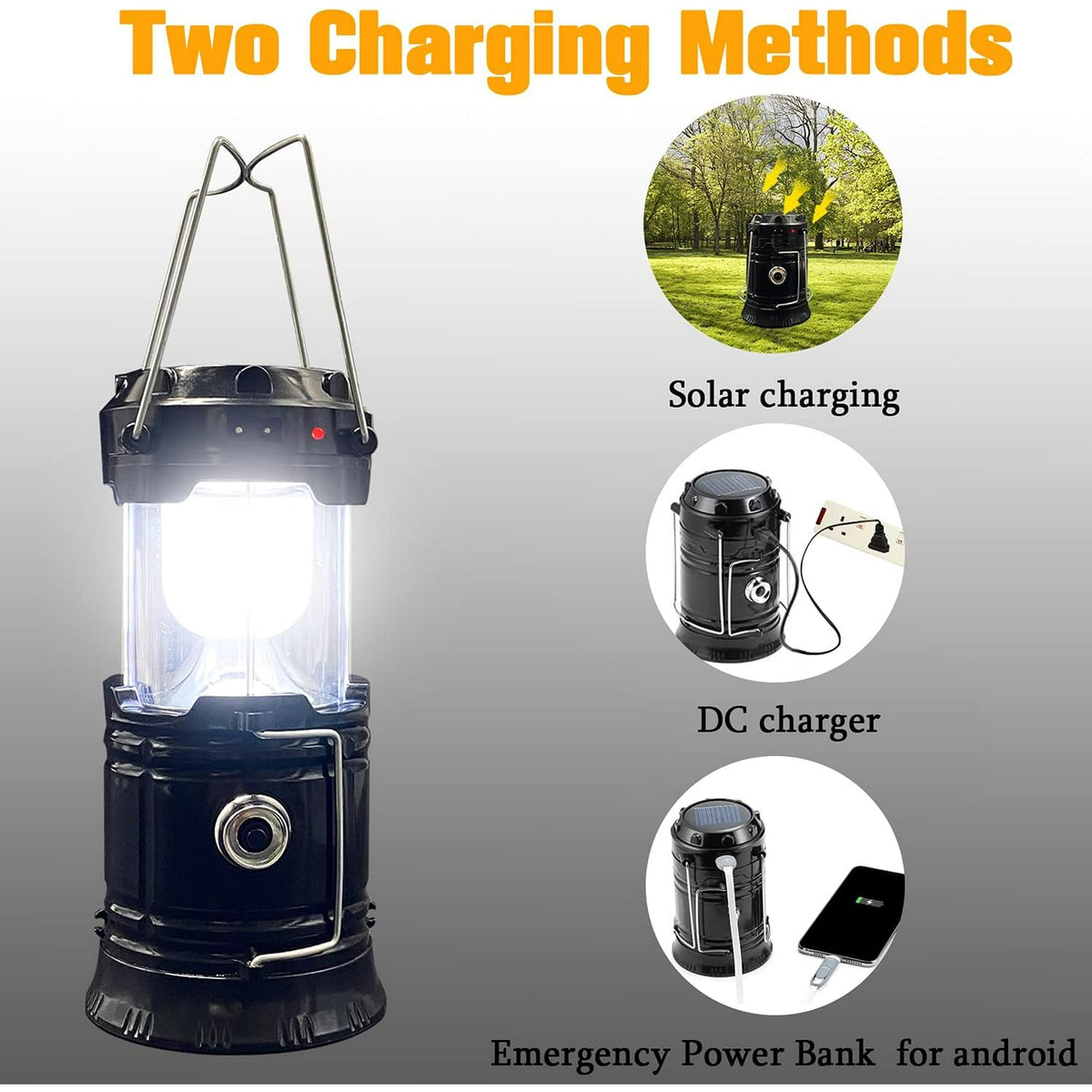 BeePrincess 2 Pack LED Camping Lantern, Solar & USB Rechargeable, Collapsible Portable Light for Camping, Hiking, Emergencies, Hurricanes, Storms