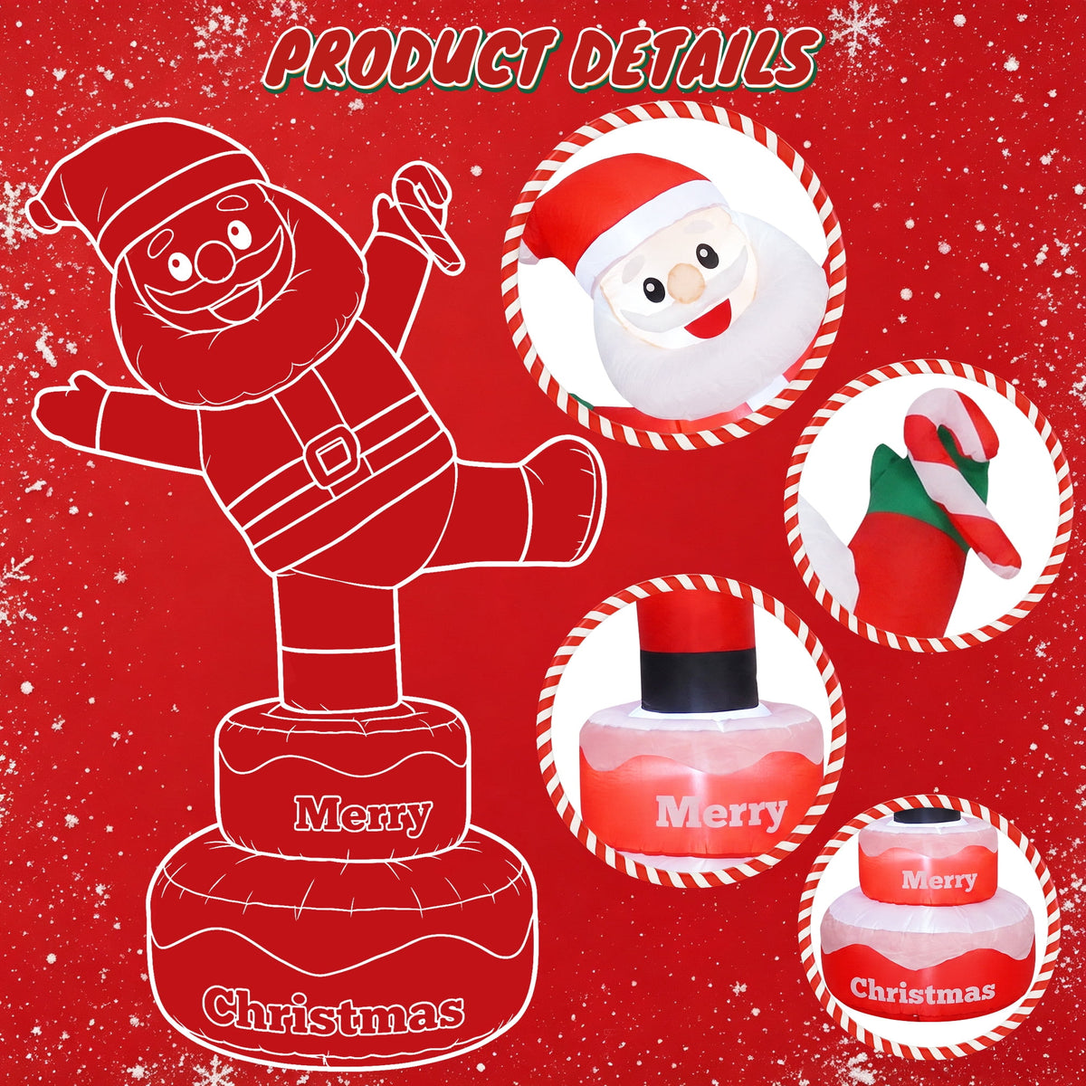 BEEPRINCESS 6FT Christmas Inflatable Rotating Santa Claus with LED Lights, Animated Outdoor Xmas Yard Decorations, Blow Up Holiday Lawn Garden Decor