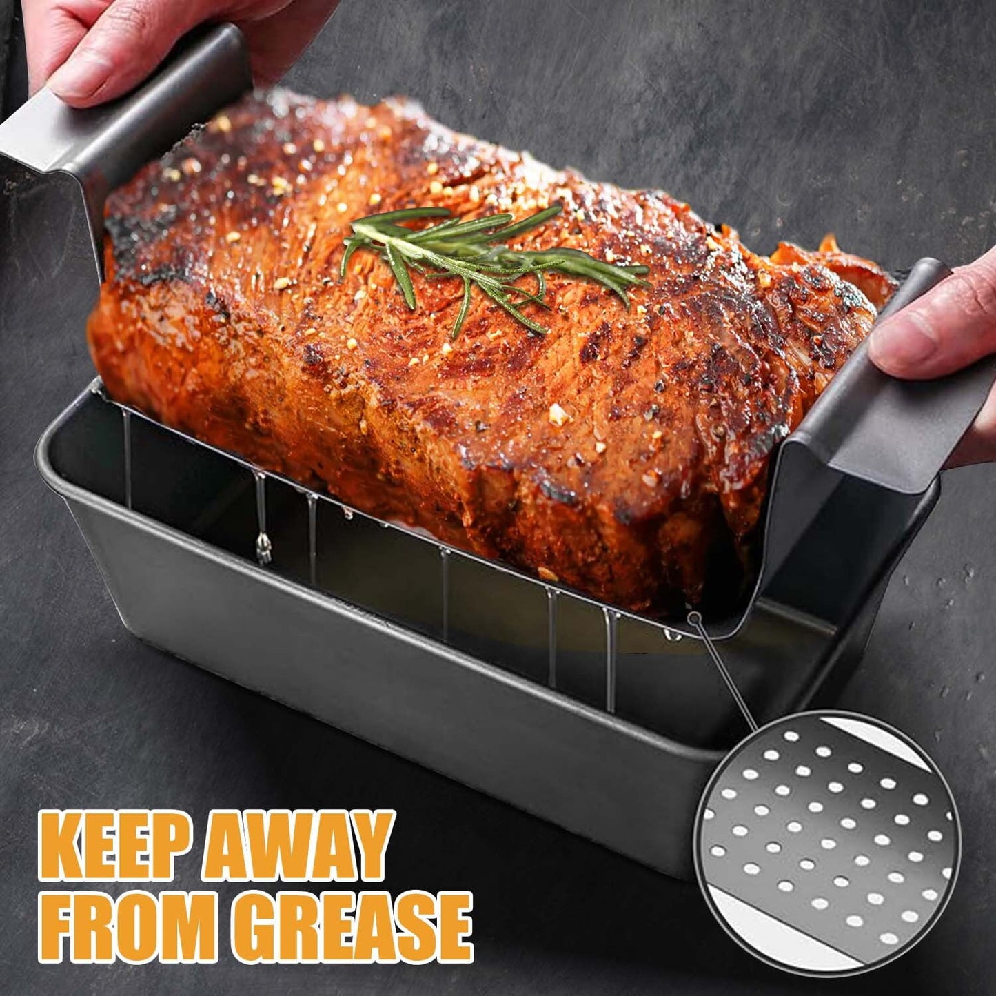 2-in-1 Large Nonstick Meat Loaf Pan with Drain Drip Tray - 10" * 5.7", Healthy Coating (Carbon Steel Gray)