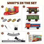 BEEPRINCESS Electric Train Set for Kids Ages 3+, Battery-Powered Toy Train with Steam, Lights & Sounds, 4 Mini Cars and Launcher
