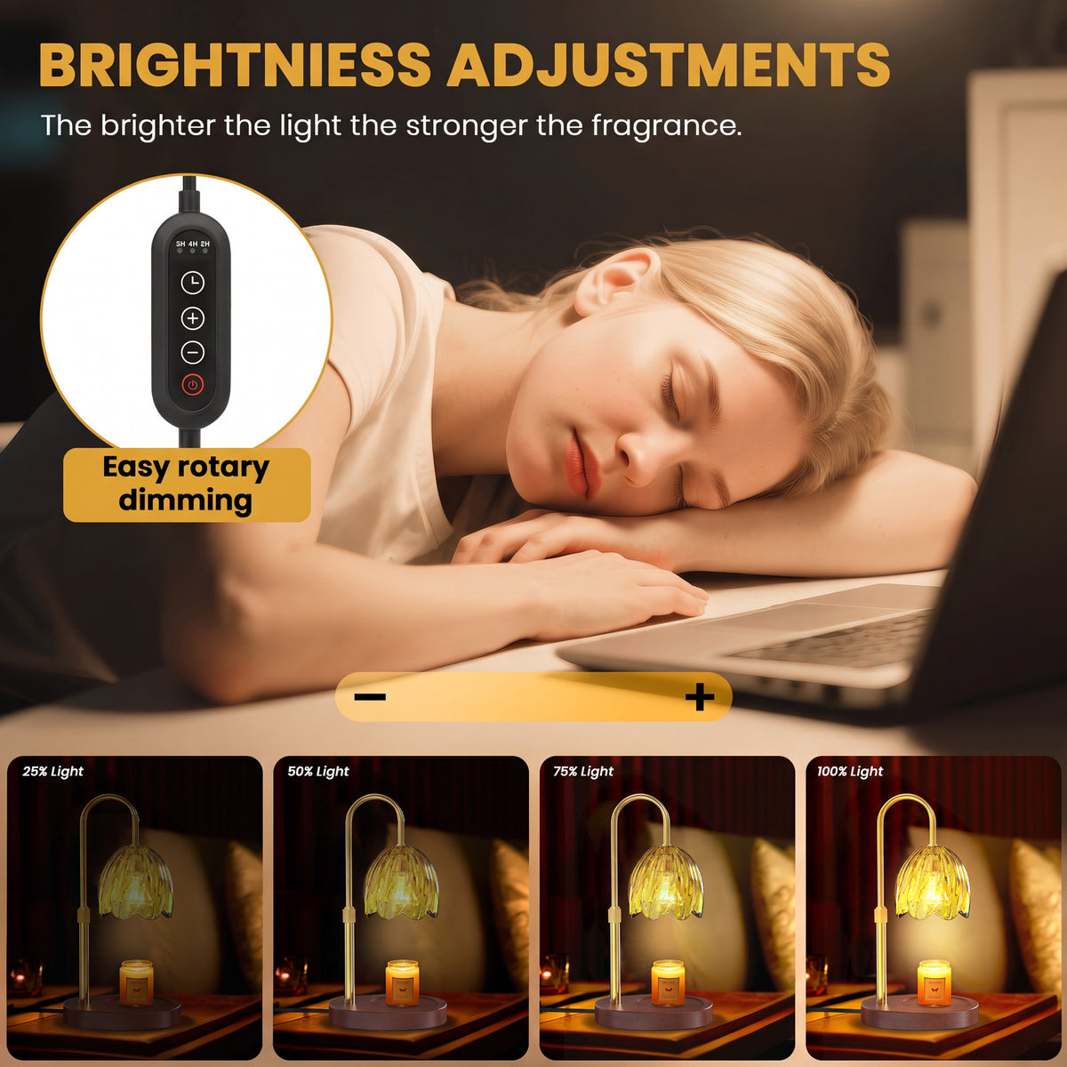 BeePrincess Candle Warmer Lamp with Timer & Dimmable Function - Adjustable Height Jar Candle Warmer for Home Decor - Includes 2 Bulbs