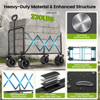 ELFWOLF Heavy Duty Folding Wagon Cart, 330 lb Load Capacity, All-Terrain Wheels, Portable Collapsible Wagon for Camping, Gardening, Sports, Shopping & Grocery Transport