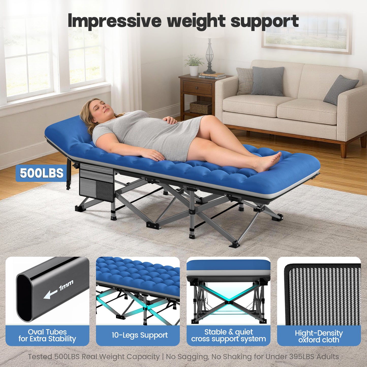 ELFWOLF Camping Cot for Adults, 500lb Heavy Duty Folding Cot with Carry Bag, 75 x 28.3 in Portable Sleeping Cot for Indoor Outdoor Use