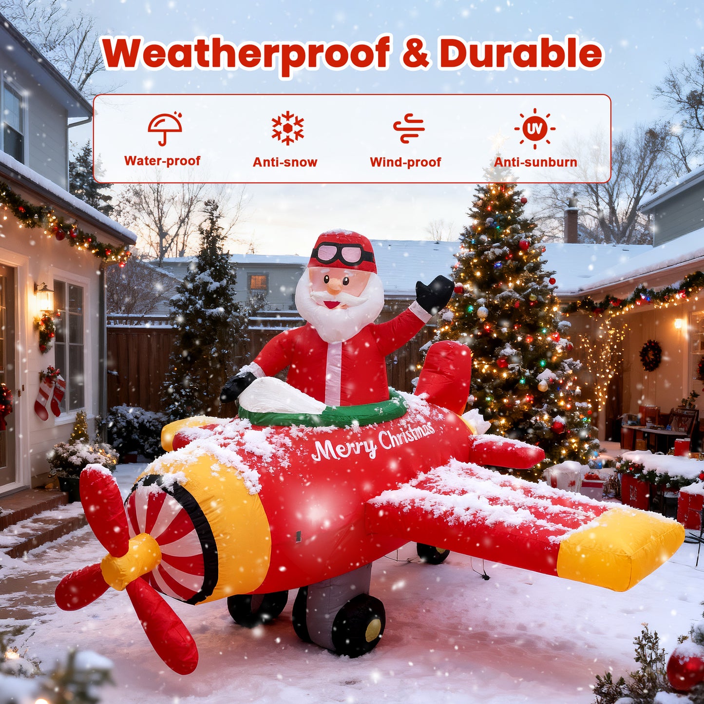 BeePrincess 7ft Animated Santa Helicopter Christmas Inflatable – Light-Up Flying Santa Claus, Outdoor Christmas Yard Decoration for Lawn, Garden, Party