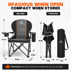 ELFWOLF Oversized Padded Camping Chair, 450 lb Heavy Duty Folding Camp Chair for Adults with Cooler Bag, Cup Holder, Rear Mesh Pocket and Carry Bag, Black/Dark Gray