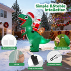 BeePrincess 7FT LED Santa Riding Dinosaur Christmas Inflatable - Outdoor Blow-Up Yard Decoration with Sandbags, Stakes & Strings for Garden, Lawn, Holiday Decor