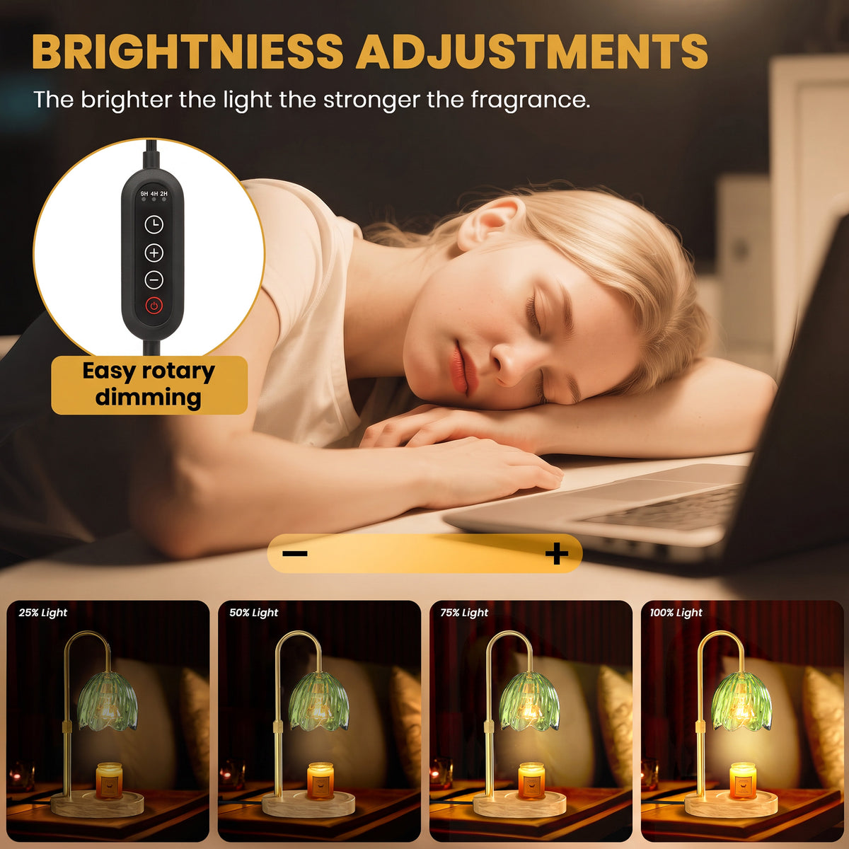 BeePrincess Candle Warmer Lamp with Timer & Dimmable Function - Adjustable Height Jar Candle Warmer for Home Decor - Includes 2 Bulbs