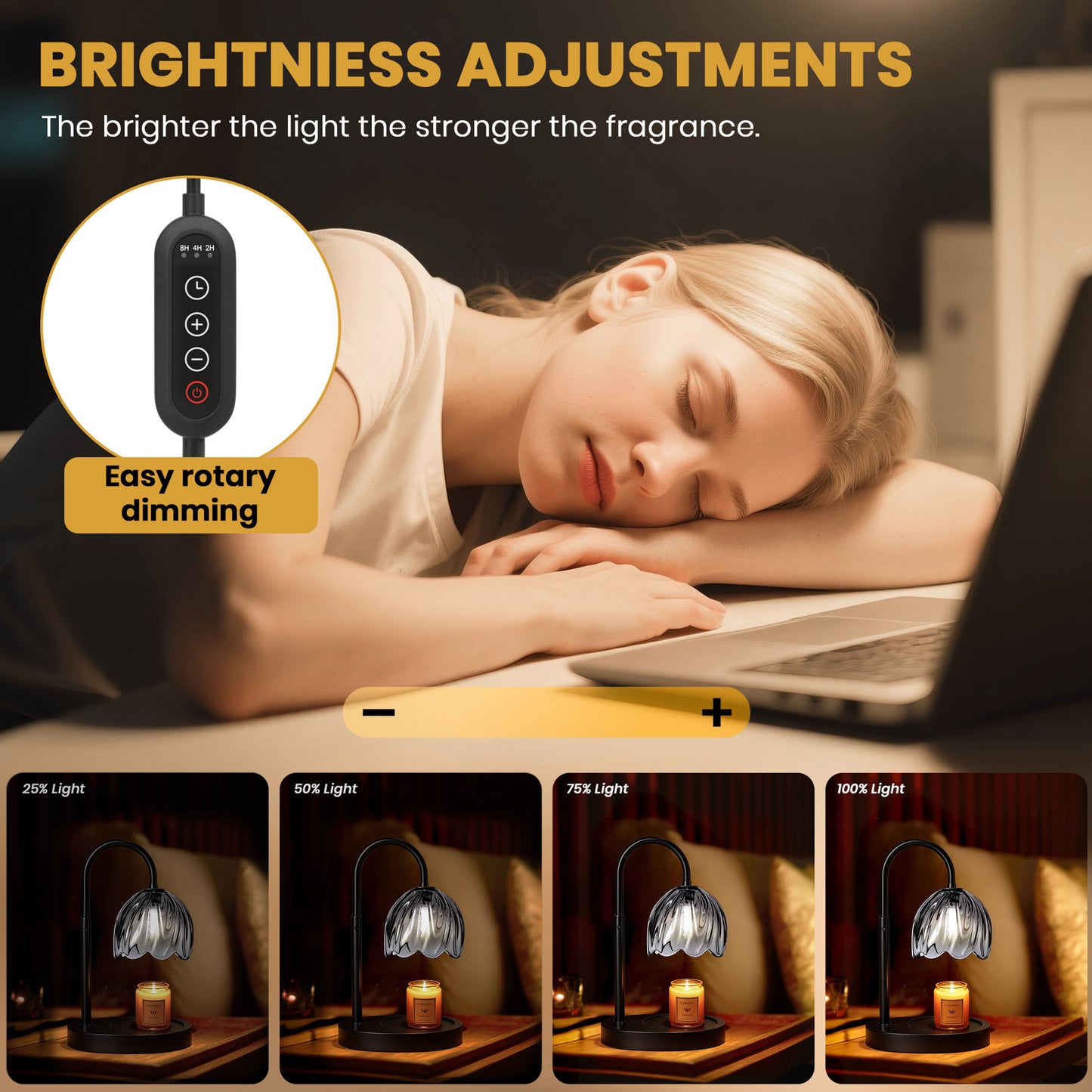 BeePrincess Candle Warmer Lamp with Timer & Dimmable Function - Adjustable Height Jar Candle Warmer for Home Decor - Includes 2 Bulbs