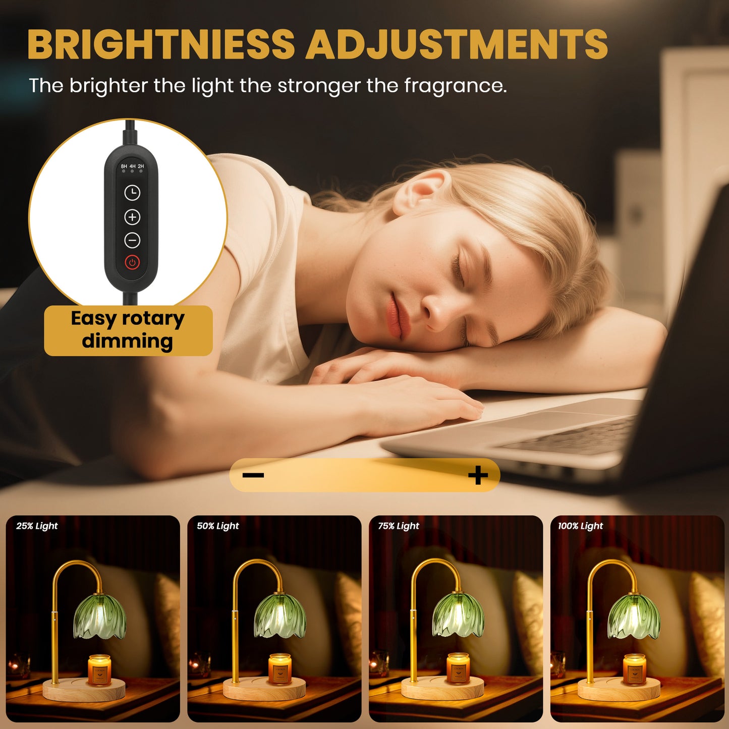BeePrincess Candle Warmer Lamp with Timer & Dimmable Function - Adjustable Height Jar Candle Warmer for Home Decor - Includes 2 Bulbs