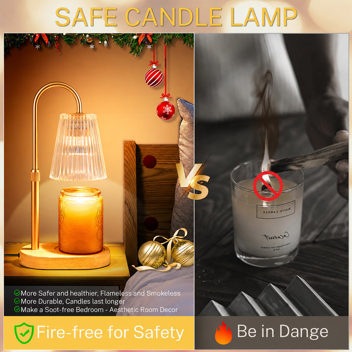 Candle Warmer Lamp with Timer, Dimmable, Adjustable Height - Electric Top Down Melting for All Jar Candles - Home Decor Wax Melter Light in Amber (Includes 2 Halogen Bulbs)