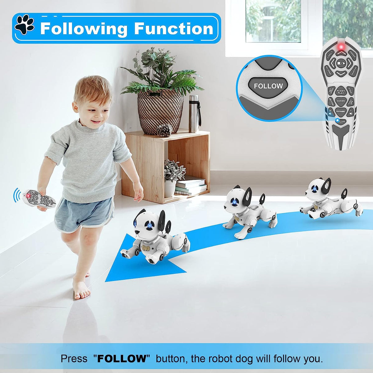 BEEPRINCESS RC Robot Dog, Electronic Pet Dog with Voice Control, Interactive and Stunt, White/Black