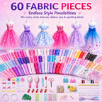 BEEPRINCESS 1500+ Pcs Fashion Designer Kit for Girls, DIY Doll Clothes Making Sewing Kit with 2 Dolls, 6 Mannequins, 60 Fabrics, Templates, Ribbons, Shoes & Bags, Arts and Crafts Toy Gift for Ages 6+