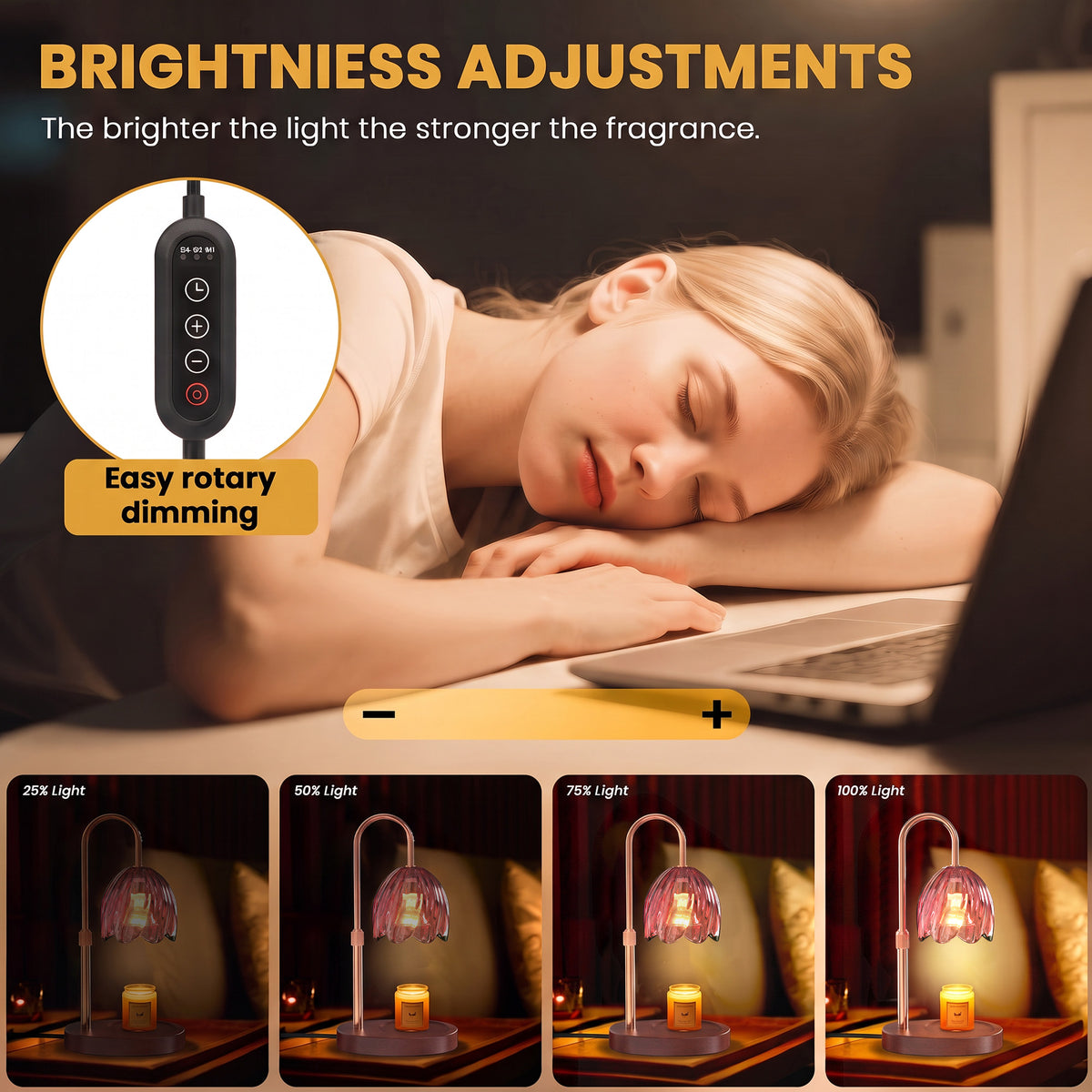 BeePrincess Candle Warmer Lamp with Timer & Dimmable Function - Adjustable Height Jar Candle Warmer for Home Decor - Includes 2 Bulbs