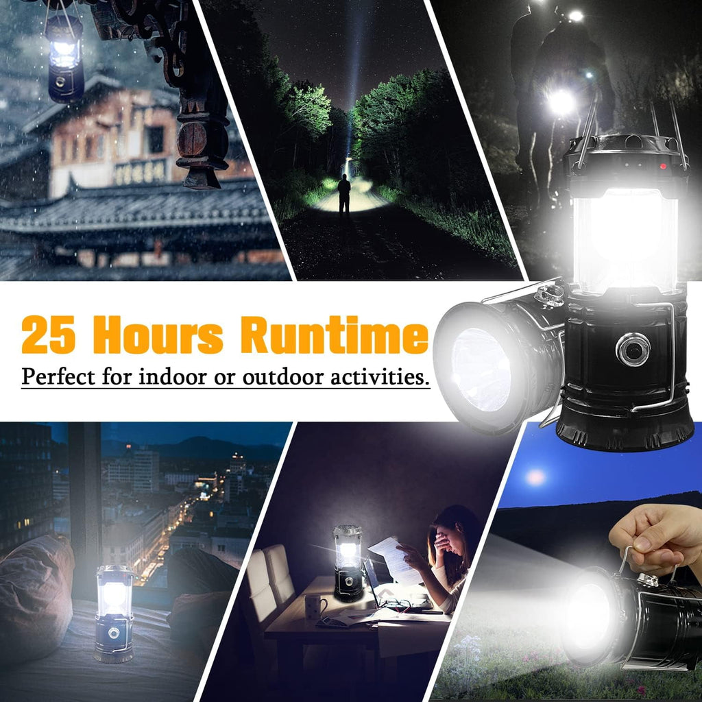 BeePrincess 2 Pack LED Camping Lantern, Solar & USB Rechargeable, Collapsible Portable Light for Camping, Hiking, Emergencies, Hurricanes, Storms