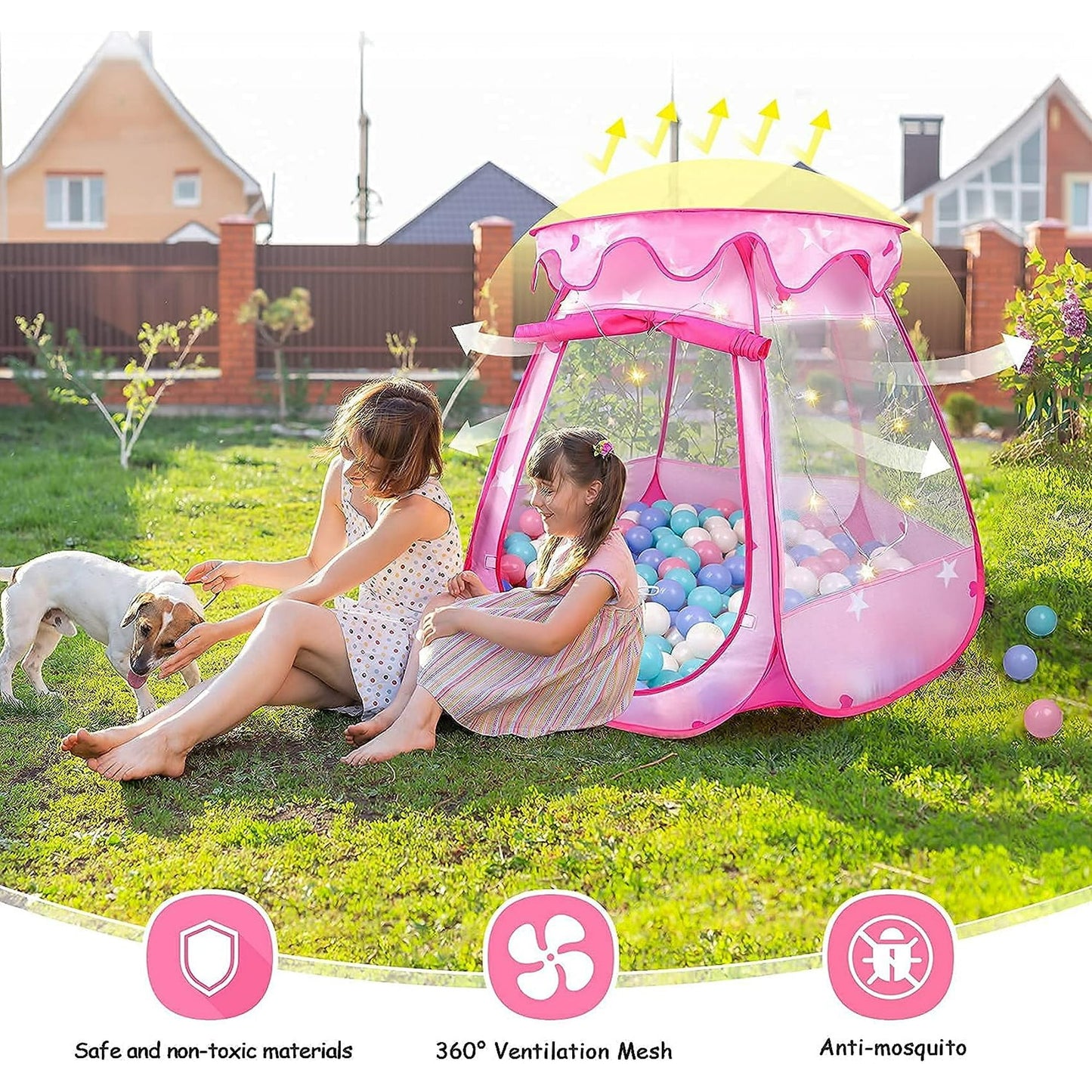 BEEPRINCESS Princess Playhouse Tent for Toddlers and Girls, Indoor & Outdoor Pop Up Play Tent for Kids, Foldable Ball Pit with Carrying Bag, Kids Playhouse Play Tent for 1 2 3 Years Old Birthday Gift