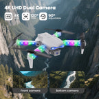 BEEPRINCESS Drone with Screen Remote Control and Cool Lights, RC Quadcopter with 4K HD Dual Camera for Beginner Adults Kids, Gray