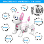 BEEPRINCESS RC Robot Dog, Electronic Pet Dog with Voice Control, Interactive and Stunt, White/Pink
