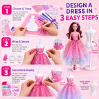 BEEPRINCESS 1500+ Pcs Fashion Designer Kit for Girls, DIY Doll Clothes Making Sewing Kit with 2 Dolls, 6 Mannequins, 60 Fabrics, Templates, Ribbons, Shoes & Bags, Arts and Crafts Toy Gift for Ages 6+