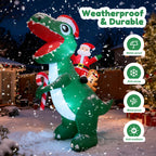 BeePrincess 7FT LED Santa Riding Dinosaur Christmas Inflatable - Outdoor Blow-Up Yard Decoration with Sandbags, Stakes & Strings for Garden, Lawn, Holiday Decor