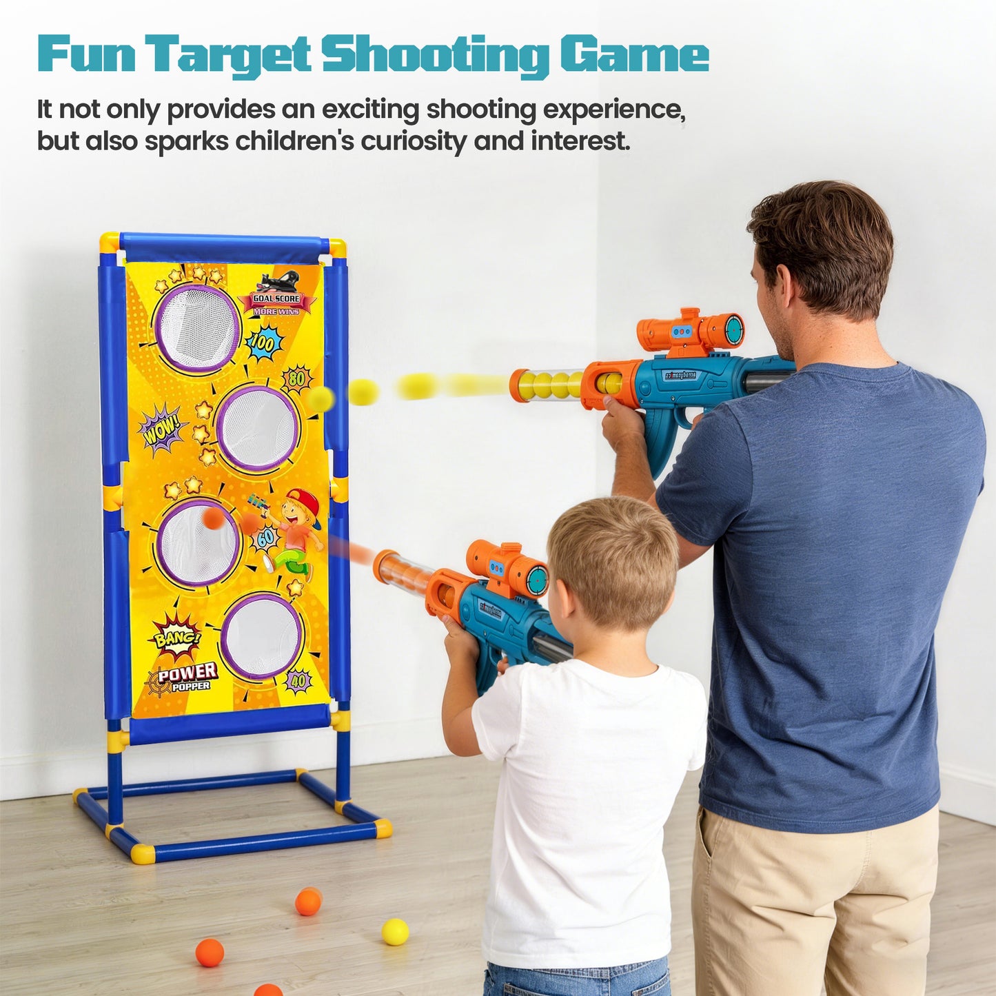 BEEPRINCESS Shooting Game Toy for Age 6, 7, 8, 9, 10+ Years Old Kids Boys - 2 Pack Air Toy Guns & Shooting Target & 24 Foam Balls - Ideal Gift for Christmas Birthday - Compatible with Toy Guns