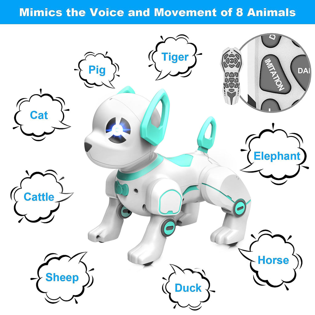 BEEPRINCESS RC Robot Dog, Electronic Pet Dog with Voice Control, Interactive and Stunt, White/Green