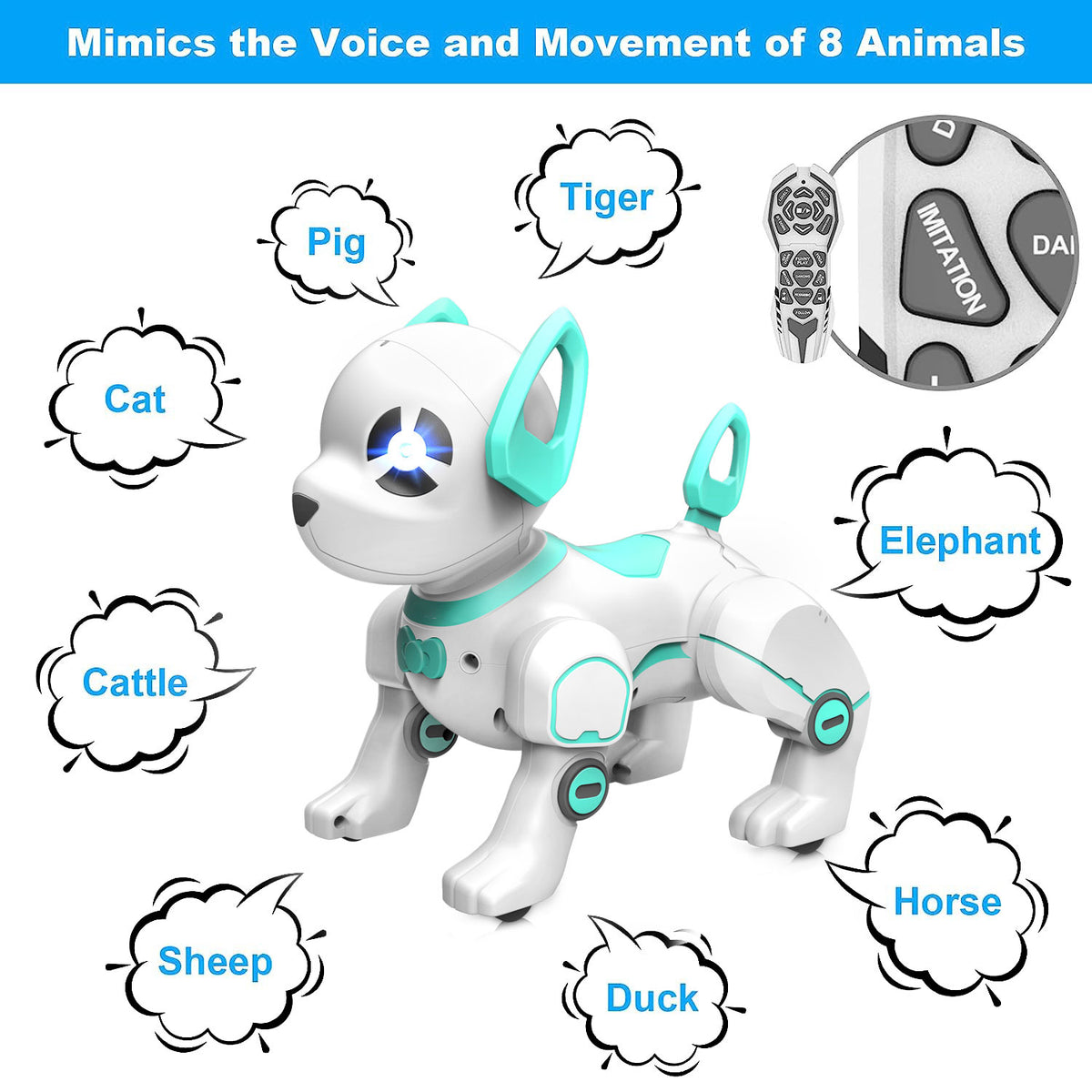 BEEPRINCESS RC Robot Dog, Electronic Pet Dog with Voice Control, Interactive and Stunt, White/Green