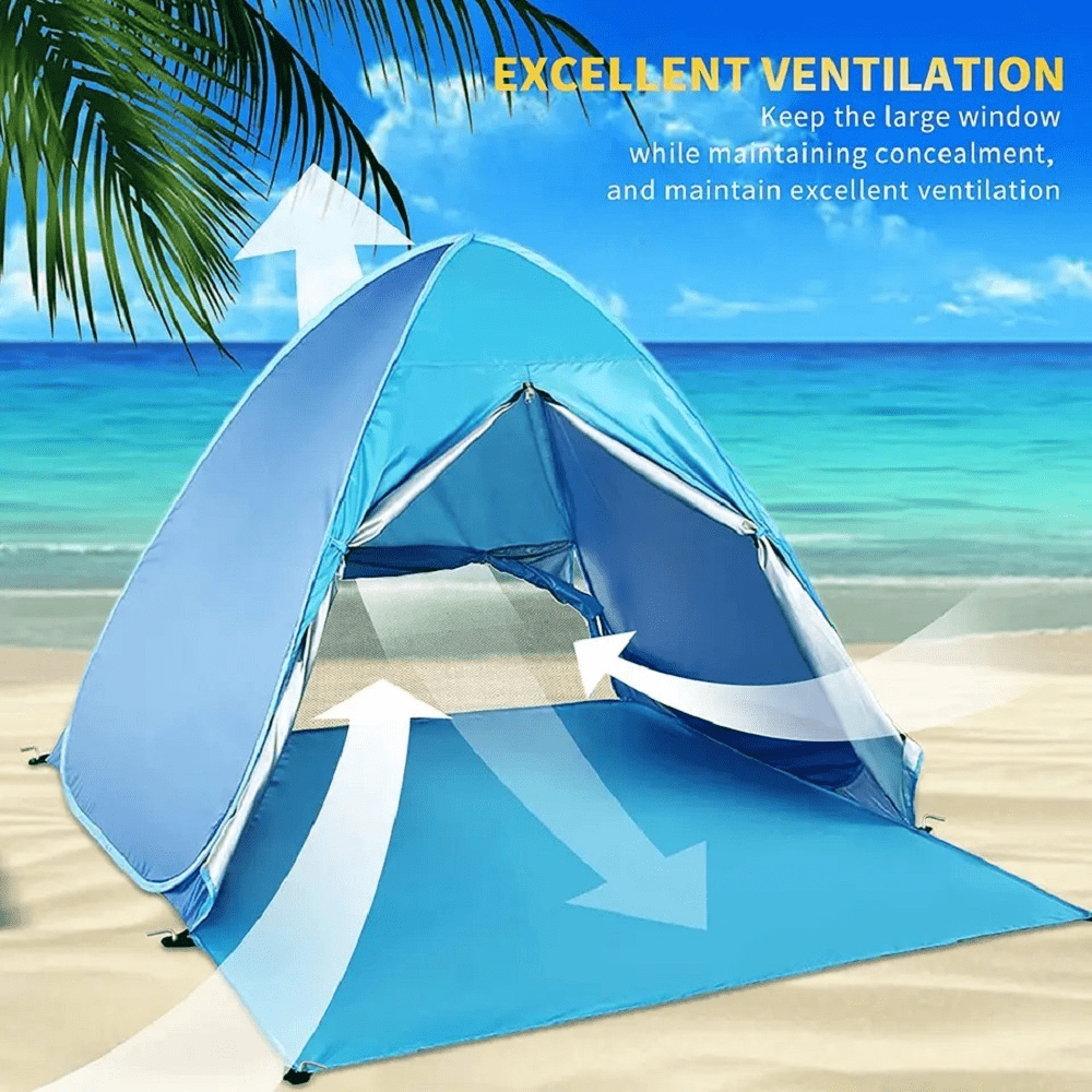 BEEPRINCESS Beach Tent, Anti-UV Pop Up Sun Shelter Beach Tent With Carry Bag for 2-3 Person, Lightweight & Easy Setup Beach Tent, Blue