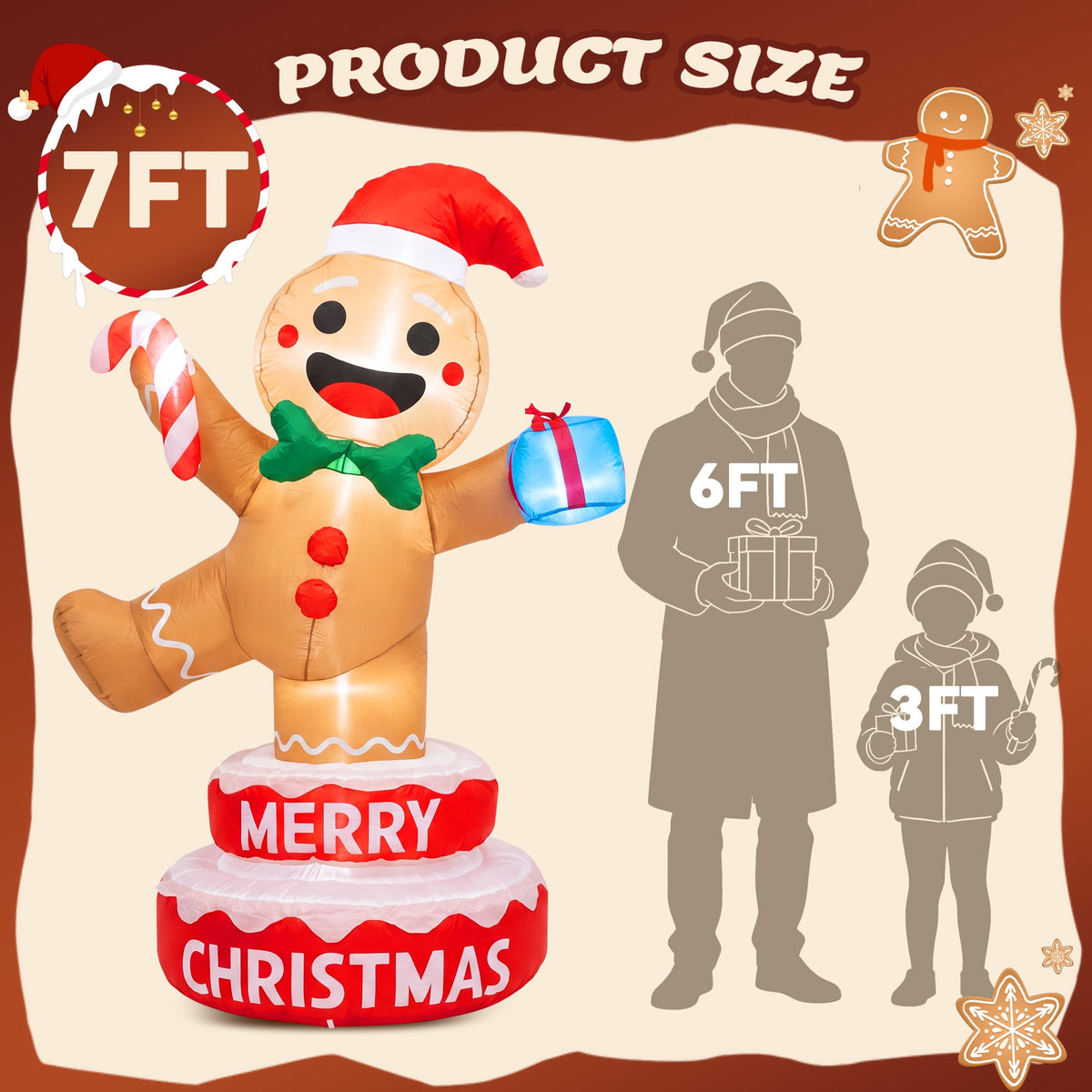 BEEPRINCESS 6FT Christmas Inflatable Rotating Gingerbread Man with LED Lights, Animated Outdoor Xmas Yard Decorations, Blow Up Holiday Lawn Garden Decor