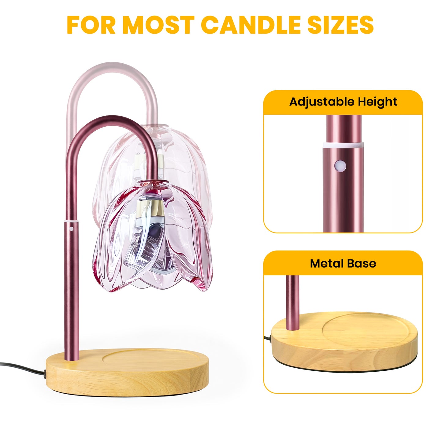 BeePrincess Candle Warmer Lamp with Timer & Dimmable Function - Adjustable Height Jar Candle Warmer for Home Decor - Includes 2 Bulbs