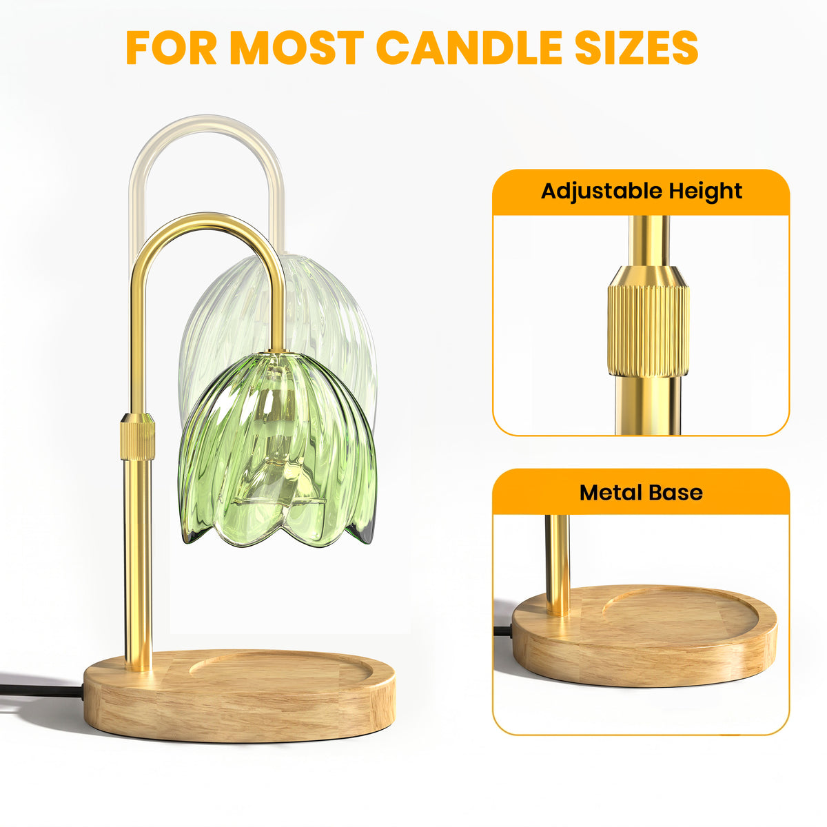 BeePrincess Candle Warmer Lamp with Timer & Dimmable Function - Adjustable Height Jar Candle Warmer for Home Decor - Includes 2 Bulbs