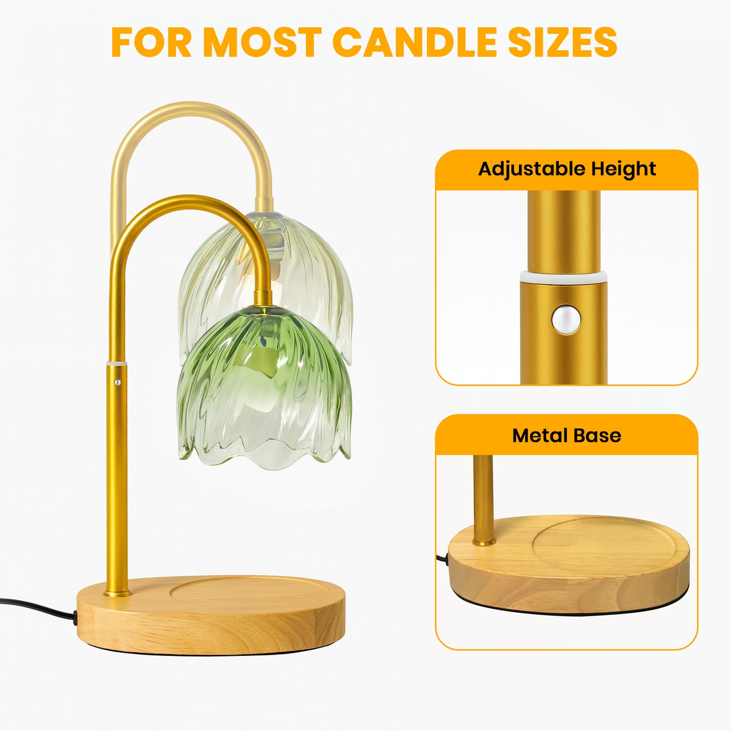 BeePrincess Candle Warmer Lamp with Timer & Dimmable Function - Adjustable Height Jar Candle Warmer for Home Decor - Includes 2 Bulbs