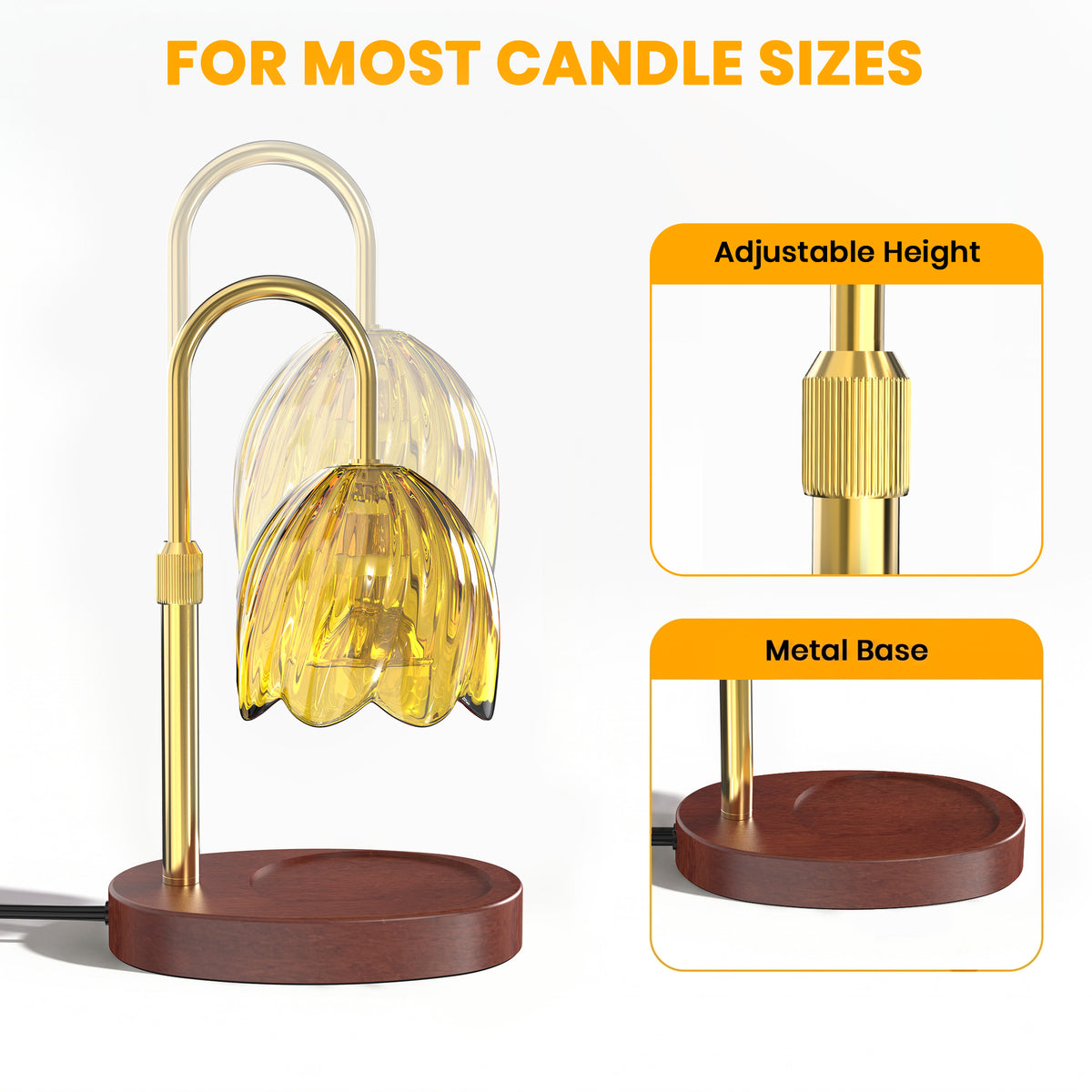 BeePrincess Candle Warmer Lamp with Timer & Dimmable Function - Adjustable Height Jar Candle Warmer for Home Decor - Includes 2 Bulbs